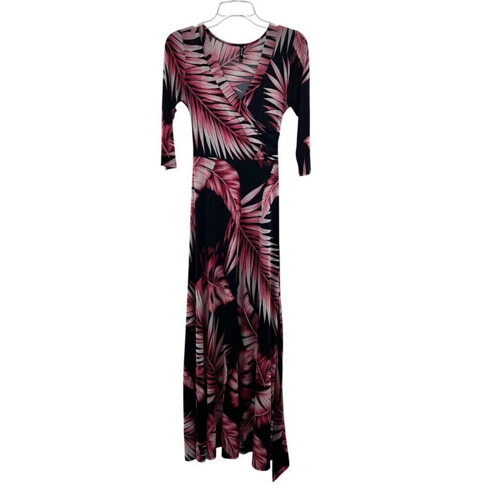 Janette Women's Maxi Dress Surplice Top Long Sleeve Tropical Print Size Small